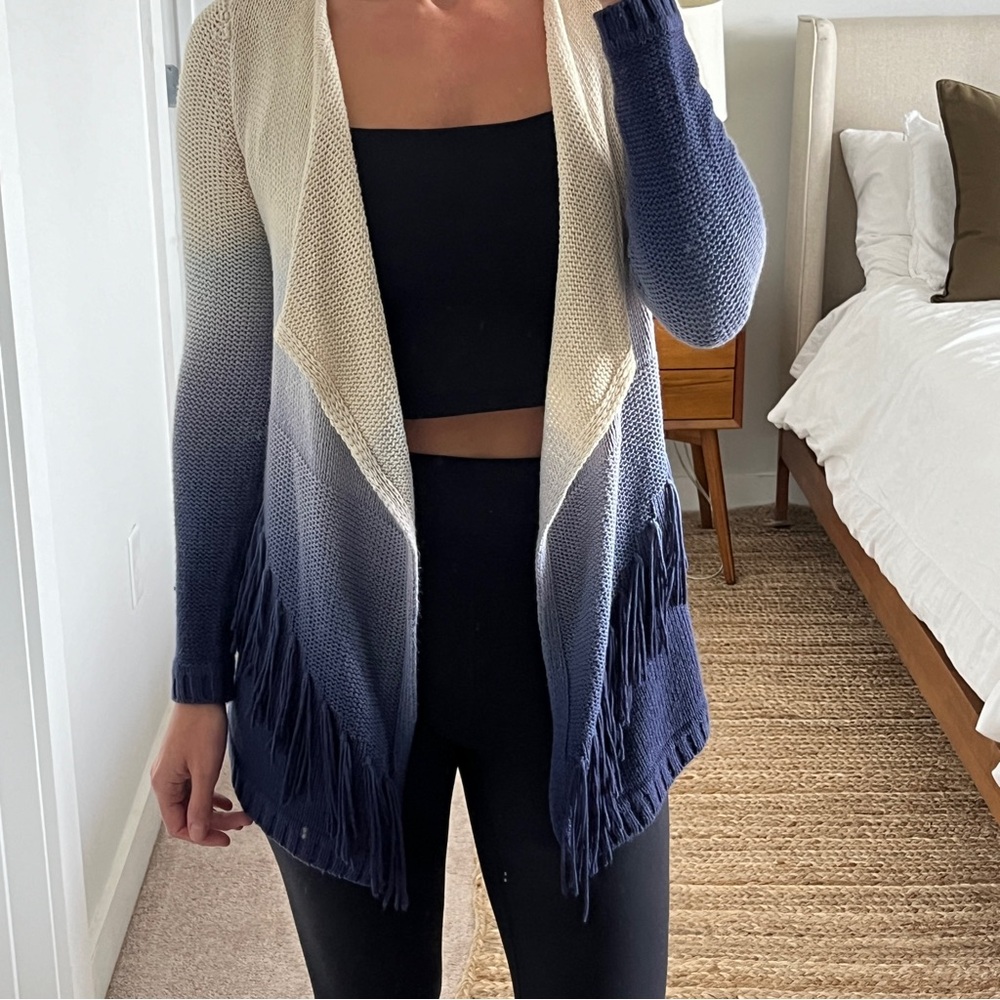 Blue and Ivory ombré fringe cardigan